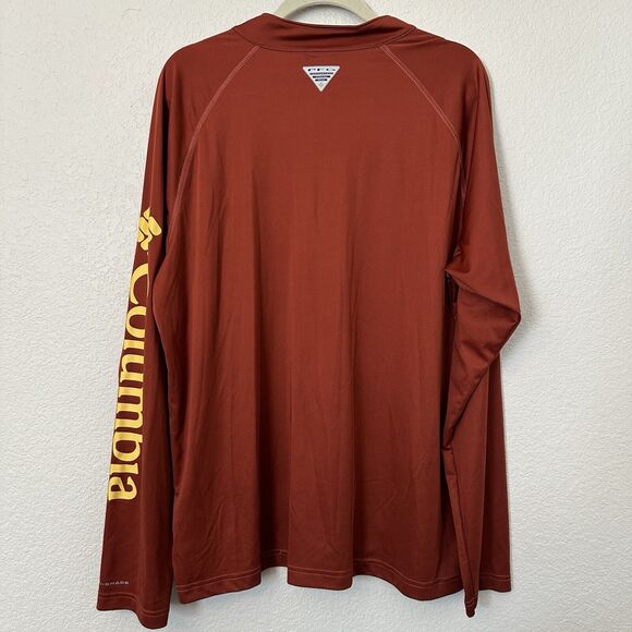 Columbia 1/2 Zip Long Sleeve Mens Tee XL, Burnt Red EUC - Picture 2 of 7